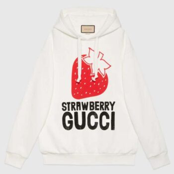 Gucci GG Women Strawberry Gucci Cotton Sweatshirt Fixed Hood Oversize Fit