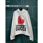 Gucci GG Women Strawberry Gucci Cotton Sweatshirt Fixed Hood Oversize Fit – Image 2