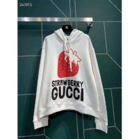 Gucci GG Women Strawberry Gucci Cotton Sweatshirt Fixed Hood Oversize Fit