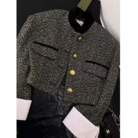 Gucci Women GG Check Tweed Jacket with Double G Buttons