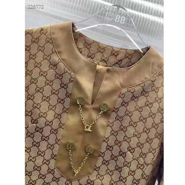 Gucci Women GG Linen Canvas Kaftan Beige Ebony Leather Toggle Chain (11)