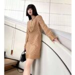 Gucci Women GG Linen Canvas Kaftan Beige Ebony Leather Toggle Chain – Bild 9