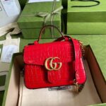 Gucci Women GG Marmont Crocodile Mini Top Handle Bag Red - Image 2