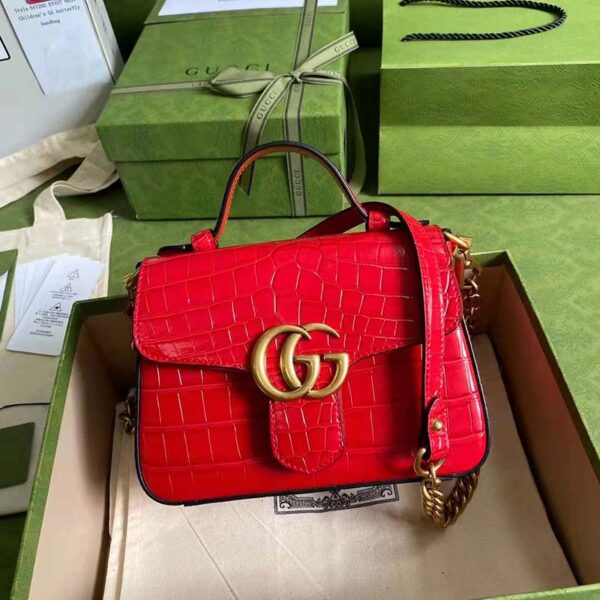 Gucci Women GG Marmont Crocodile Mini Top Handle Bag Red (1)