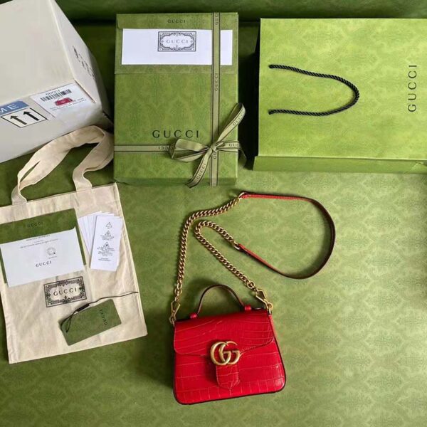 Gucci Women GG Marmont Crocodile Mini Top Handle Bag Red (11)