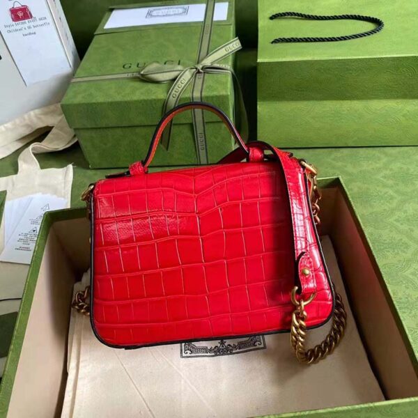 Gucci Women GG Marmont Crocodile Mini Top Handle Bag Red (2)