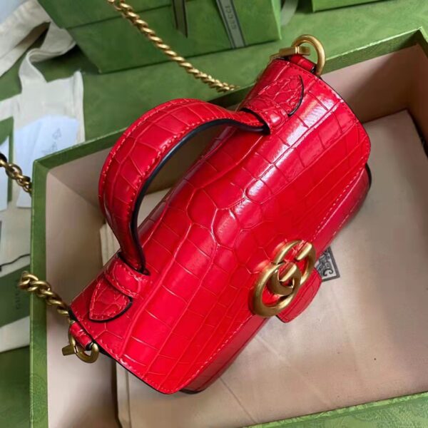 Gucci Women GG Marmont Crocodile Mini Top Handle Bag Red (6)