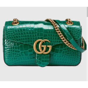 Gucci Women GG Marmont Crocodile Small Shoulder Bag Green Double G