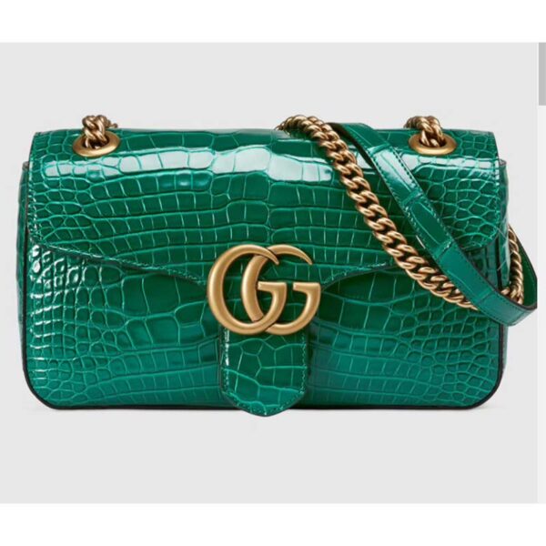 Gucci Women GG Marmont Crocodile Small Shoulder Bag Green Double G Small Shoulder Bag Green Double G (10)