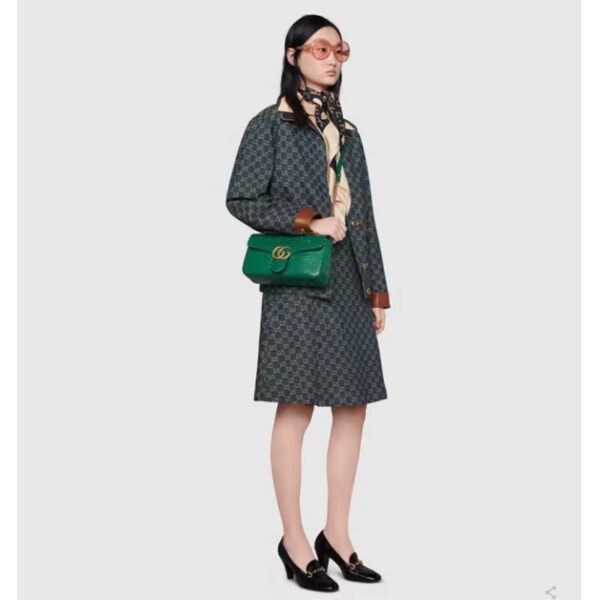 Gucci Women GG Marmont Crocodile Small Shoulder Bag Green Double G (11)