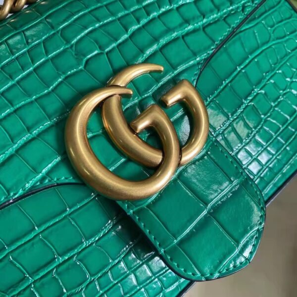 Gucci Women GG Marmont Crocodile Small Shoulder Bag Green Double G (2)