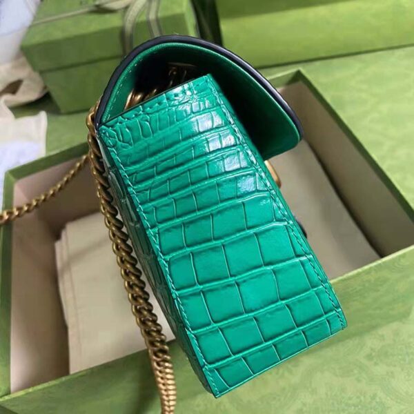 Gucci Women GG Marmont Crocodile Small Shoulder Bag Green Double G (4)