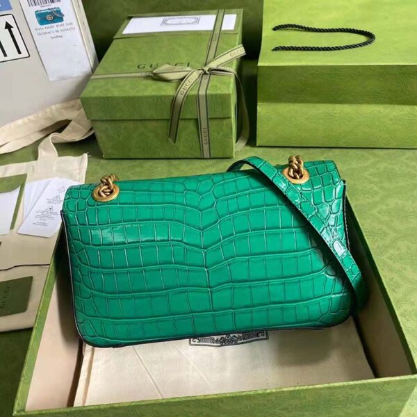 Gucci Women GG Marmont Crocodile Small Shoulder Bag Green Double G (5)