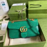Gucci Women GG Marmont Crocodile Small Shoulder Bag Green Double G - immagine 2