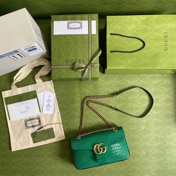 Gucci Women GG Marmont Crocodile Small Shoulder Bag Green Double G (8)