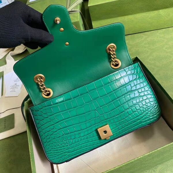 Gucci Women GG Marmont Crocodile Small Shoulder Bag Green Double G (9)