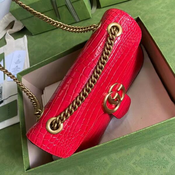 Gucci Women GG Marmont Crocodile Small Shoulder Bag Red Double G (11)