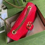 Gucci Women GG Marmont Crocodile Small Shoulder Bag Red Double G - Imagen 6