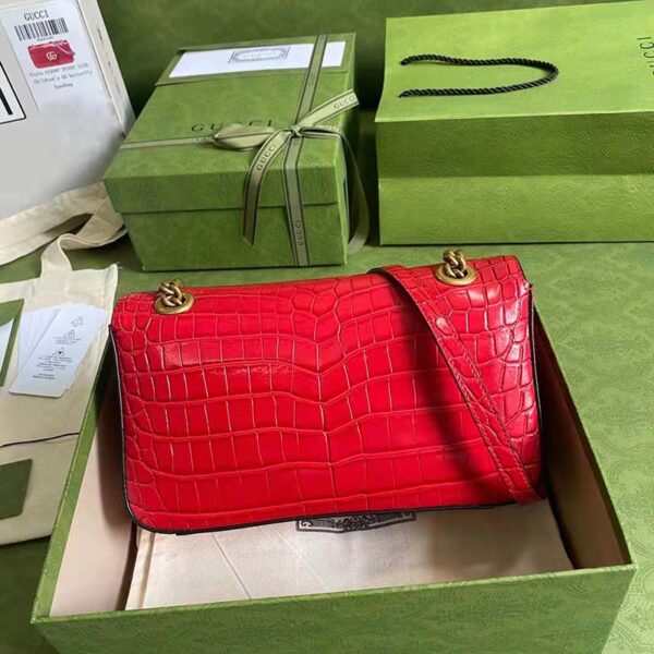 Gucci Women GG Marmont Crocodile Small Shoulder Bag Red Double G (4)