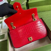 Gucci Women GG Marmont Crocodile Small Shoulder Bag Red Double G Small Shoulder Bag Red Double G (2)