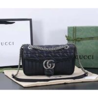Gucci Women GG Marmont Medium Shoulder Bag Black Matelassé Double G