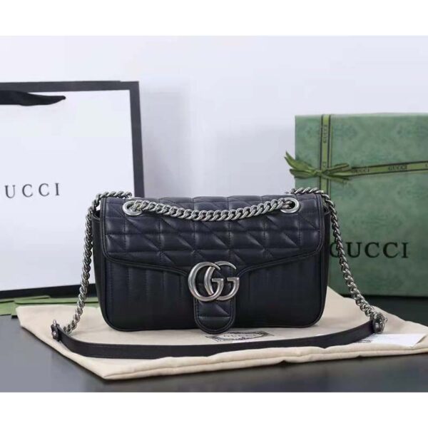 Gucci Women GG Marmont Medium Shoulder Bag Black Matelassé Double G (3)