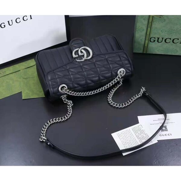Gucci Women GG Marmont Medium Shoulder Bag Black Matelassé Double G (6)