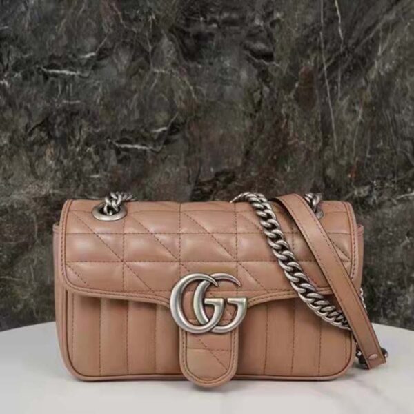 Gucci Women GG Marmont Mini Shoulder Bag Beige Double G Matelassé (11)