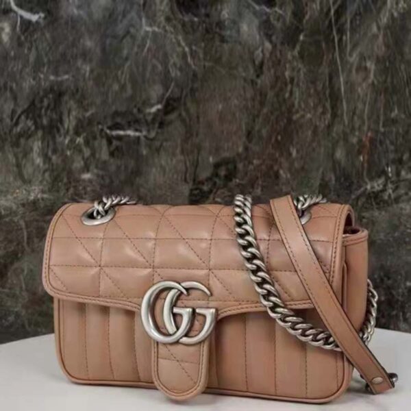 Gucci Women GG Marmont Mini Shoulder Bag Beige Double G Matelassé (12)