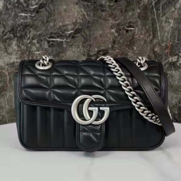 Gucci Women GG Marmont Mini Shoulder Bag Black Double G Matelassé (14)