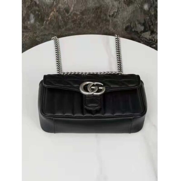Gucci Women GG Marmont Mini Shoulder Bag Black Double G Matelassé (6)