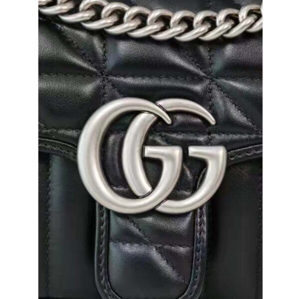 Gucci Women GG Marmont Mini Shoulder Bag Black Double G Matelassé (9)