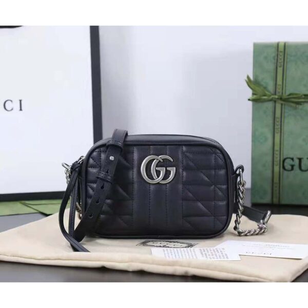 Gucci Women GG Marmont Mini Shoulder Bag Black Matelassé Leather (10)