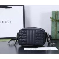 Gucci Women GG Marmont Mini Shoulder Bag Black Matelassé Leather