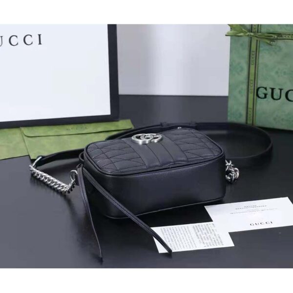 Gucci Women GG Marmont Mini Shoulder Bag Black Matelassé Leather (6)