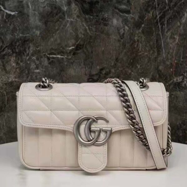 Gucci Women GG Marmont Mini Shoulder Bag White Double G Matelassé (11)