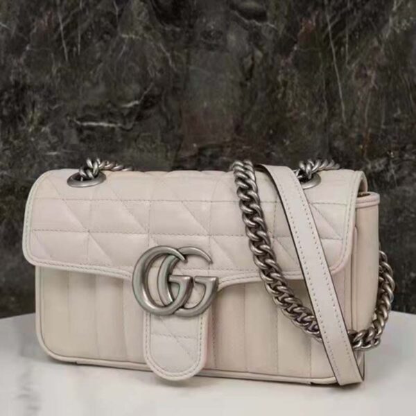 Gucci Women GG Marmont Mini Shoulder Bag White Double G Matelassé (12)