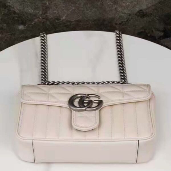 Gucci Women GG Marmont Mini Shoulder Bag White Double G Matelassé (15)