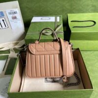 Gucci Women GG Marmont Mini Top Handle Bag Beige Matelassé Leather