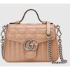 Gucci Women GG Marmont Mini Top Handle Bag Beige Matelassé Leather