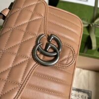 Gucci Women GG Marmont Mini Top Handle Bag Beige Matelassé Leather