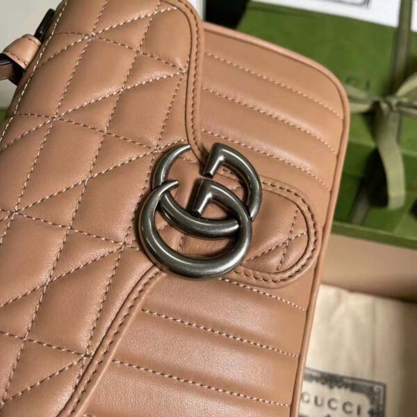 Gucci Women GG Marmont Mini Top Handle Bag Beige Matelassé Leather (2)