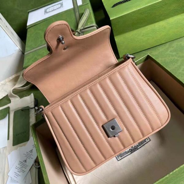Gucci Women GG Marmont Mini Top Handle Bag Beige Matelassé Leather (4)