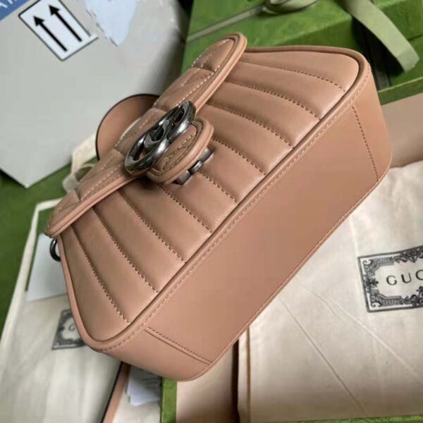 Gucci Women GG Marmont Mini Top Handle Bag Beige Matelassé Leather (7)