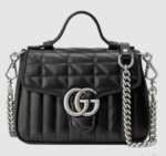 Gucci Women GG Marmont Mini Top Handle Bag Black Matelassé Leather