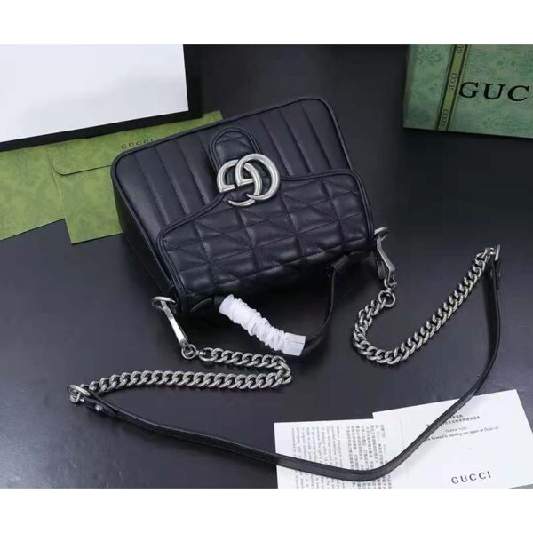 Gucci Women GG Marmont Mini Top Handle Bag Black Matelassé Leather (3)