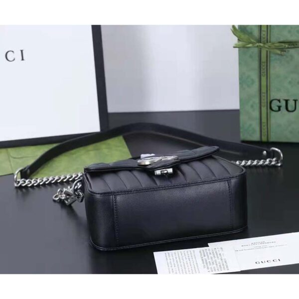 Gucci Women GG Marmont Mini Top Handle Bag Black Matelassé Leather (7)