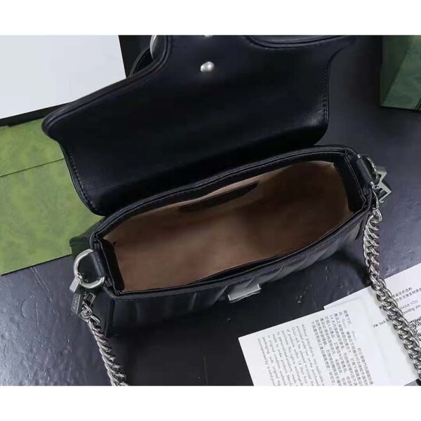 Gucci Women GG Marmont Mini Top Handle Bag Black Matelassé Leather (8)