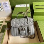 Gucci Women GG Marmont Mini Top Handle Bag Grey Matelassé Leather – Image 2