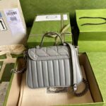 Gucci Women GG Marmont Mini Top Handle Bag Grey Matelassé Leather – Image 3